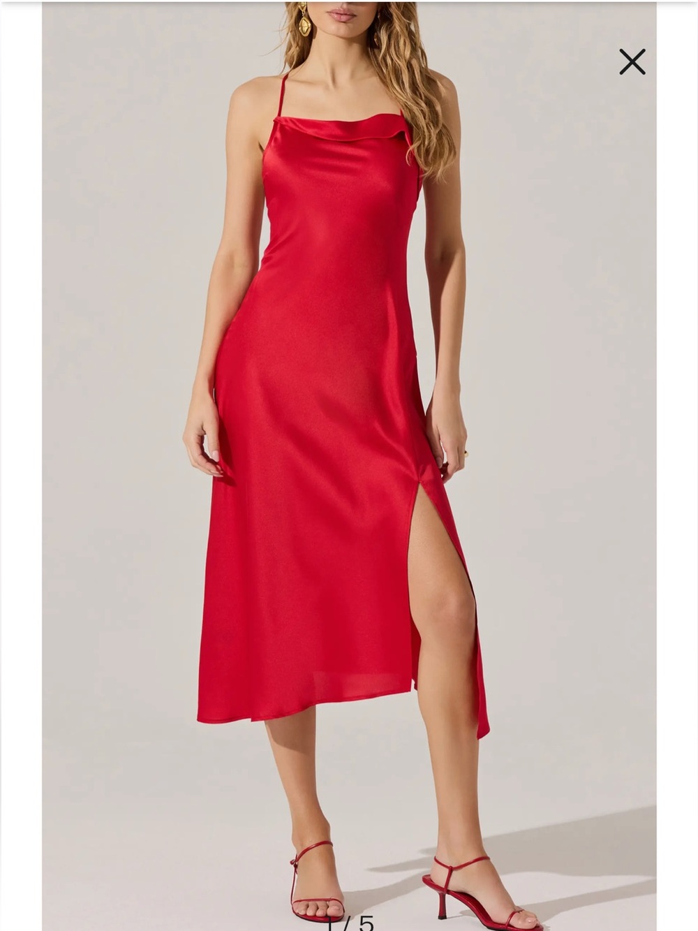 66. Astr the label $139 Red Satin Slip Midi Dress with Side Slit